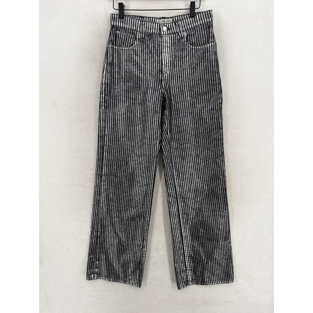 We The Free Tinsley Baggy High Rise Jeans Womens 26 Black Striped Metallic Boho